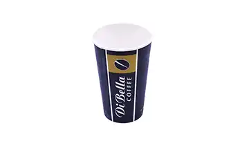 Disposable coffee cups featuring a repeating letter print design